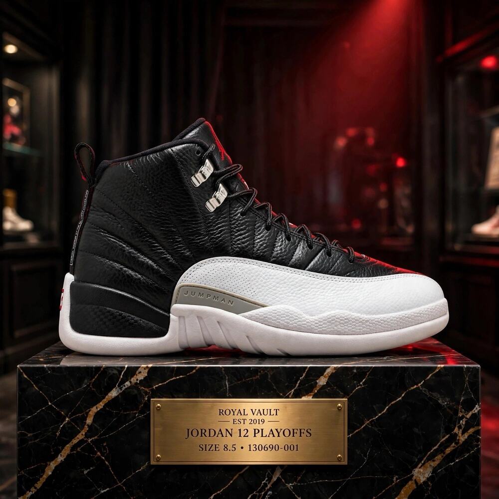 Size 8.5 - Air Jordan 12 Retro Playoffs 130690-001 Black Varsity Red White 2012
